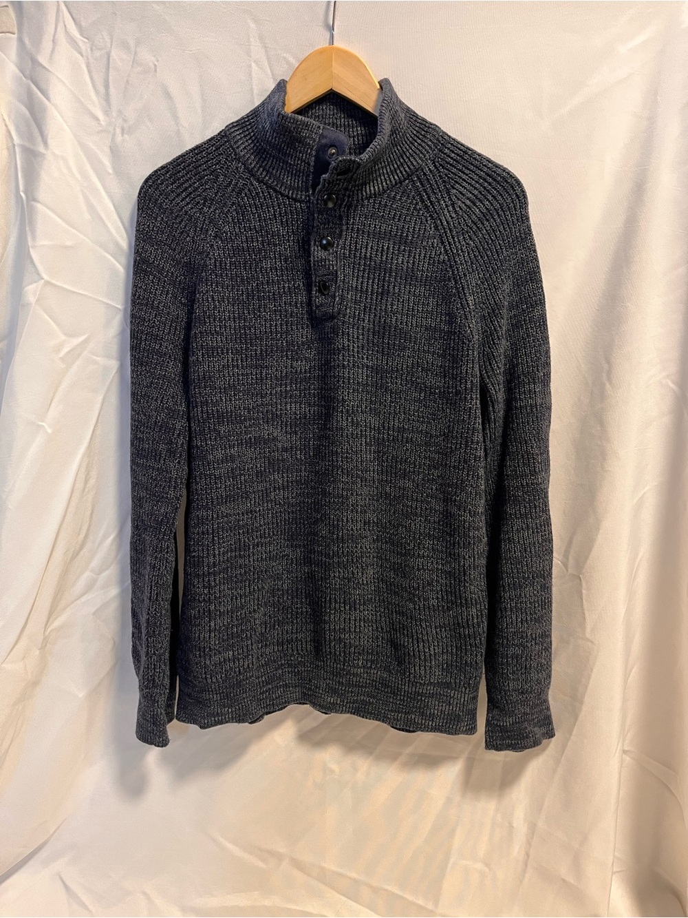 Banana Republic Men's Charcoal and blue Zip-Style Button Mock-Teck Sweater